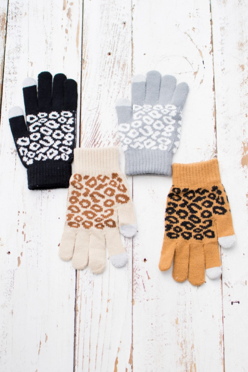 Leopard Stretch Touch Gloves | Anekay