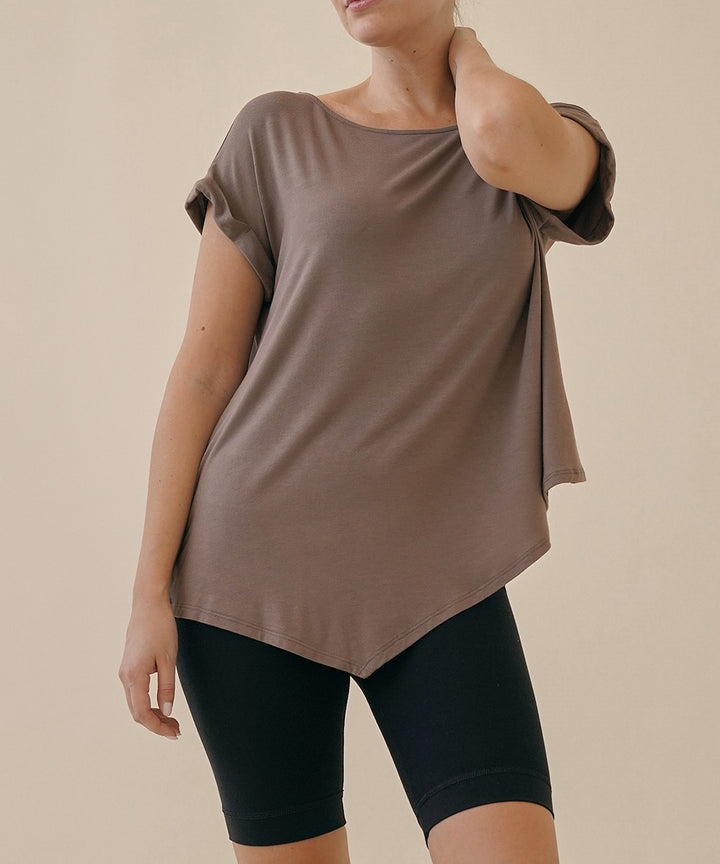Mocha Bamboo Assymestric Tunic