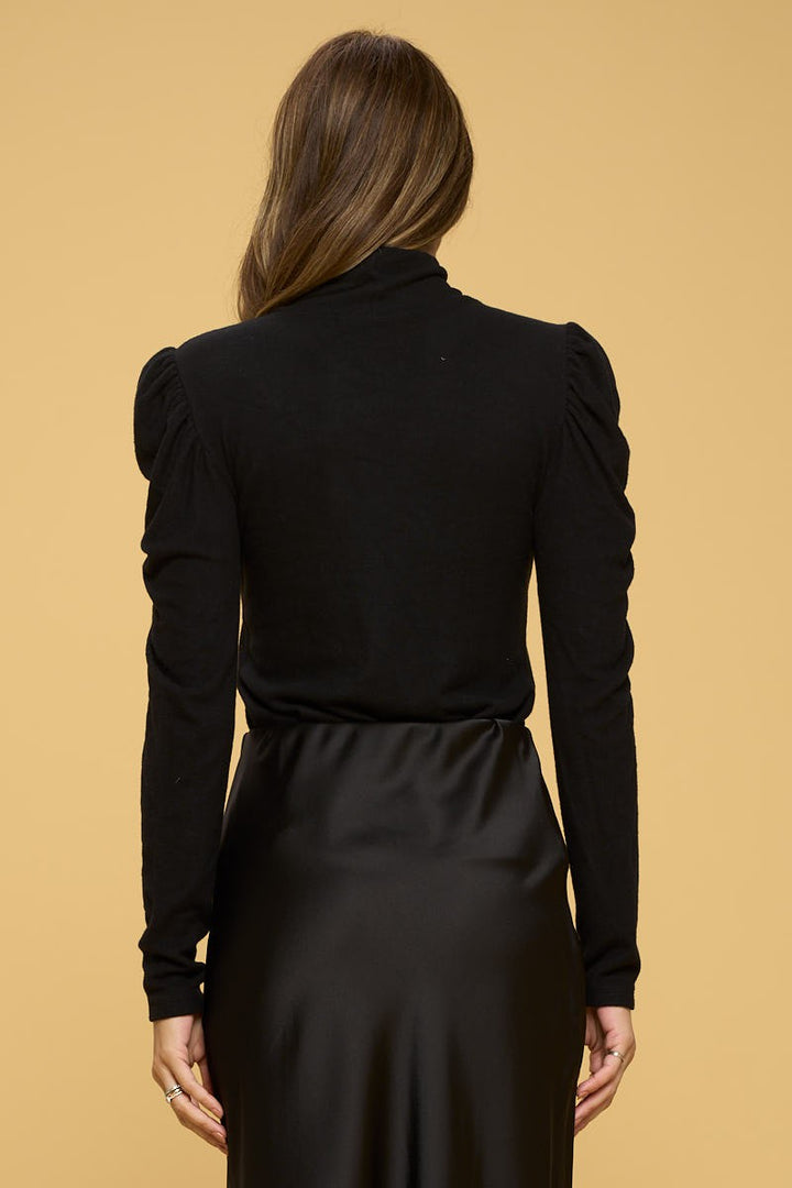 Solid Turtle Neck Puff Sleeve Top