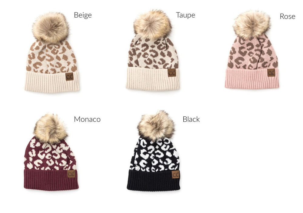 Black Leopard Fur Pom Beanie | Anekay