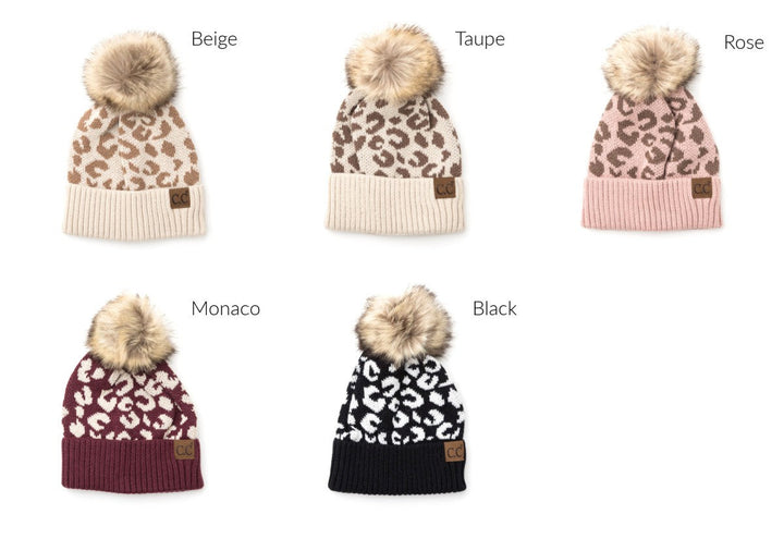 Black Leopard Fur Pom Beanie | Anekay