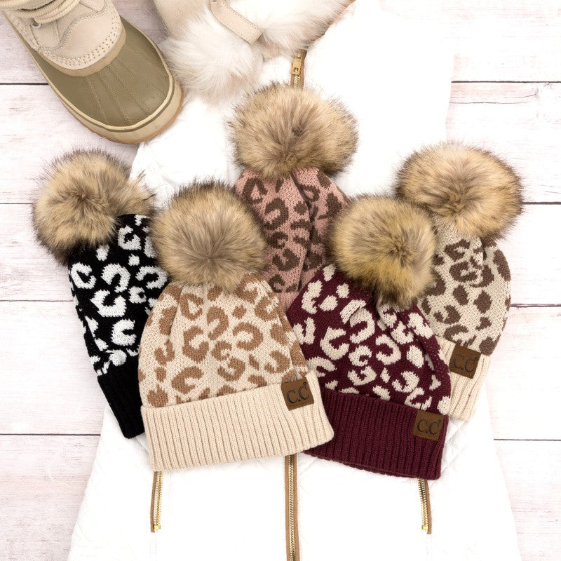 Leopard Fur Pom Beanie | Anekay