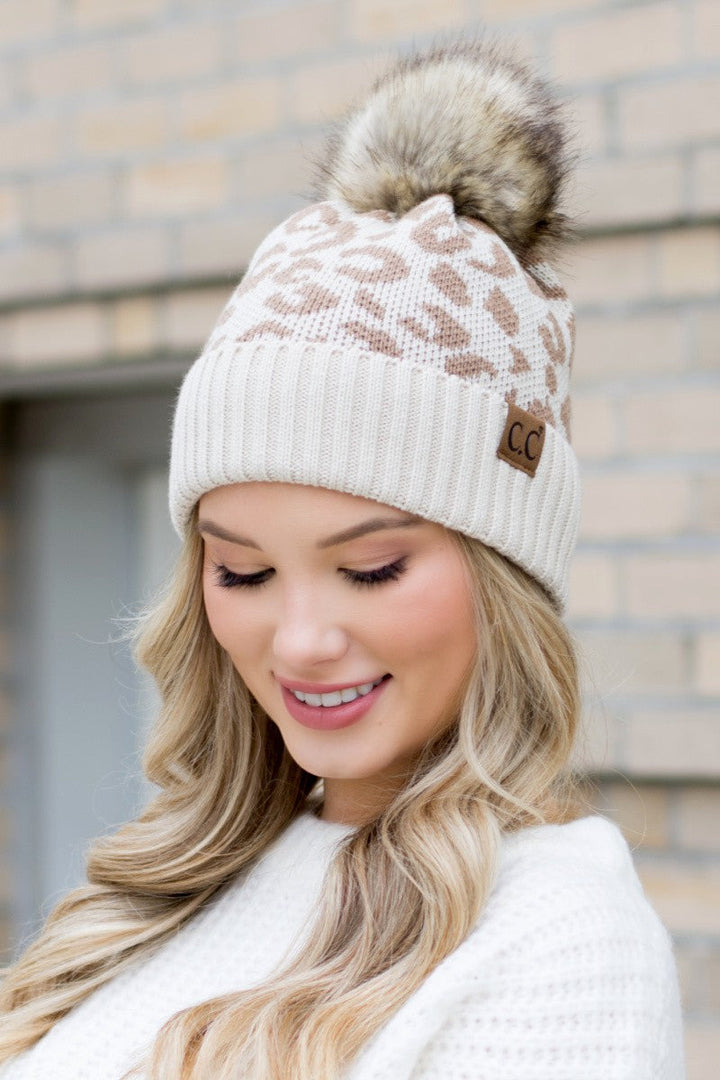 Rose Leopard Fur Pom Beanie | Anekay