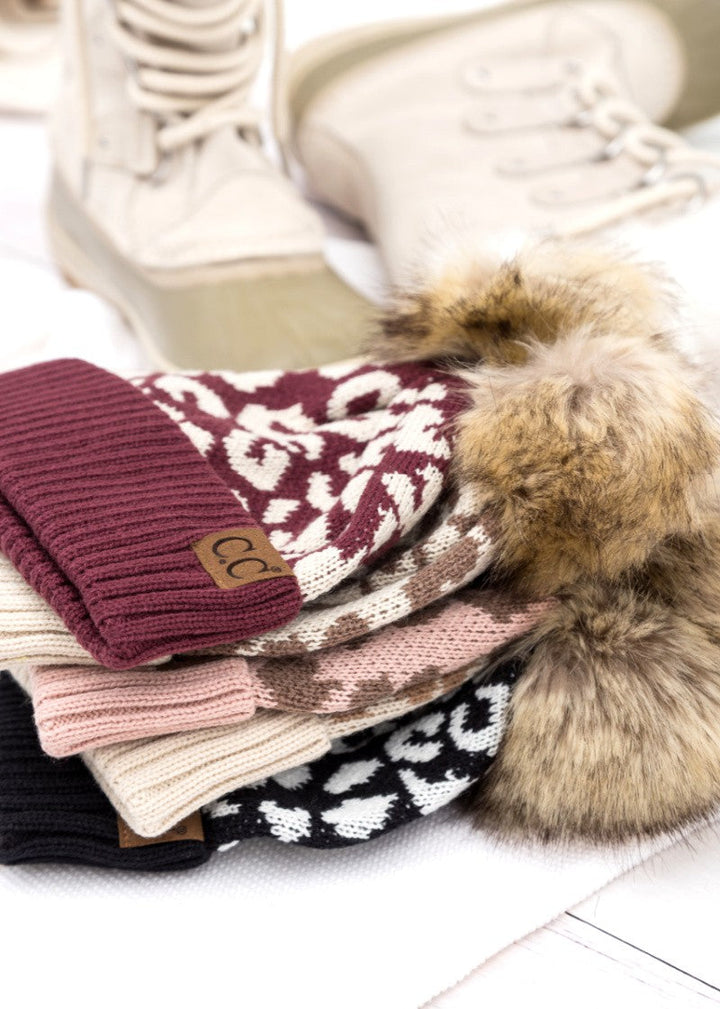 Leopard Fur Pom Beanie | Anekay