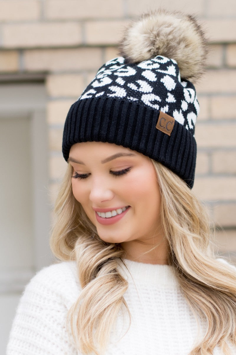 Leopard Fur Pom Beanie | Anekay