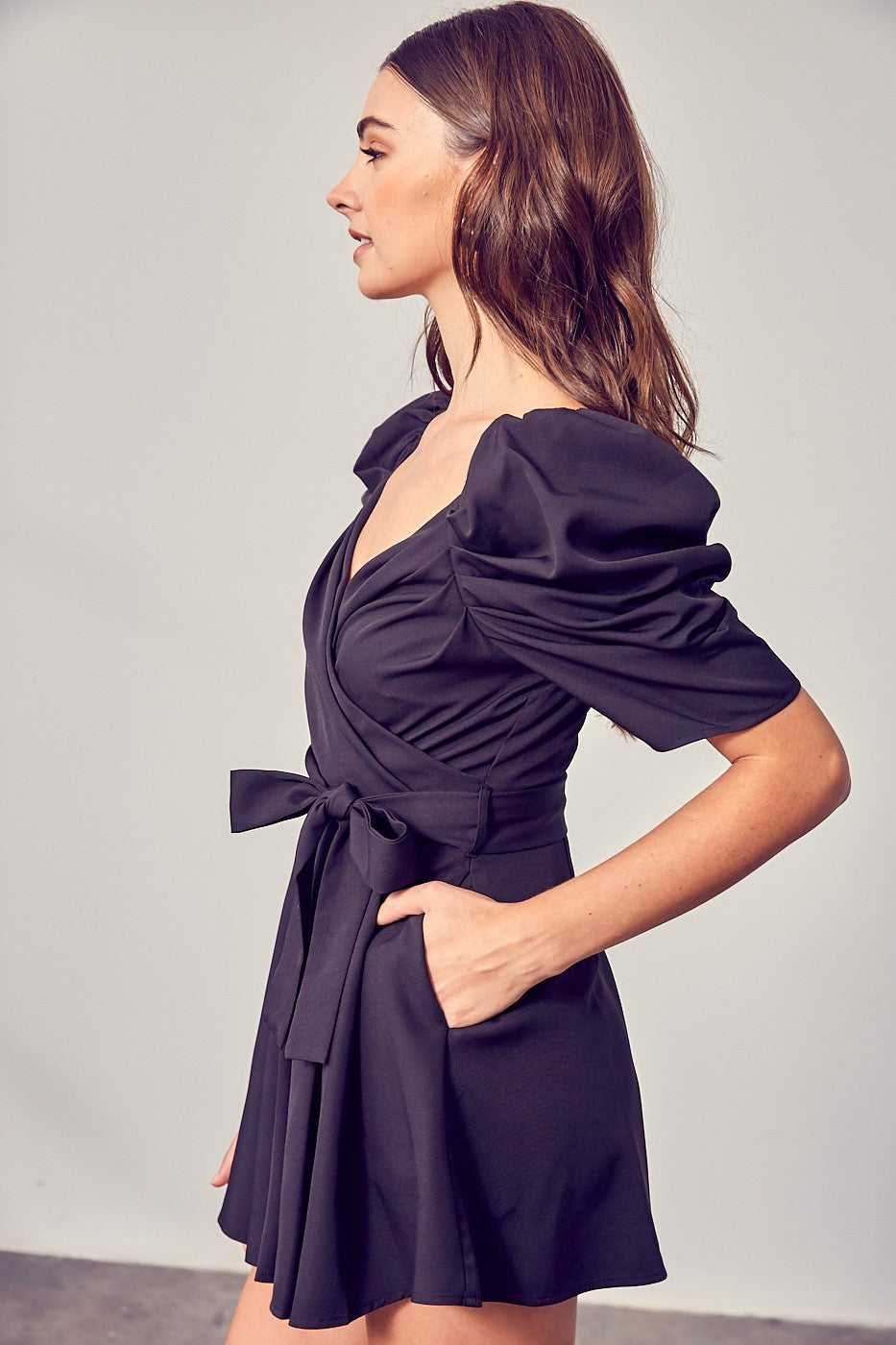Black Wrap Front Side Tie Romper 1