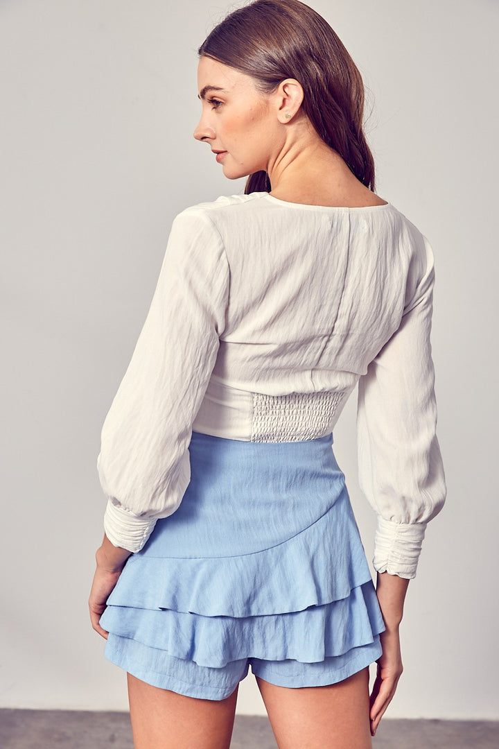 White Front Tie Long Sleeve Top