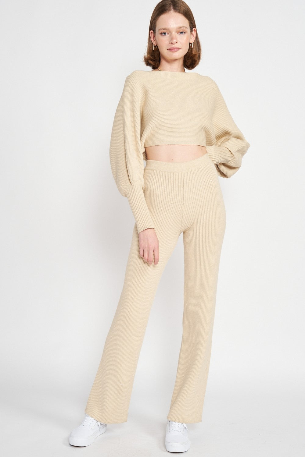 Oatmeal Dolman Sleeve Cropped Sweater