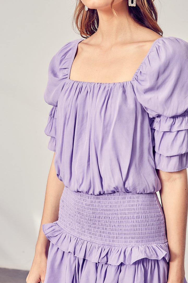 Off White Puff Sleeve Smocked Waist Romper