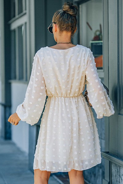 Cream Dotted Long Sleeve Dress