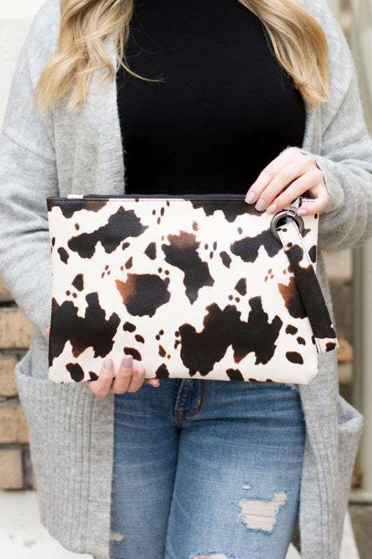 Black Cow Print Oversized Everyday Clutch