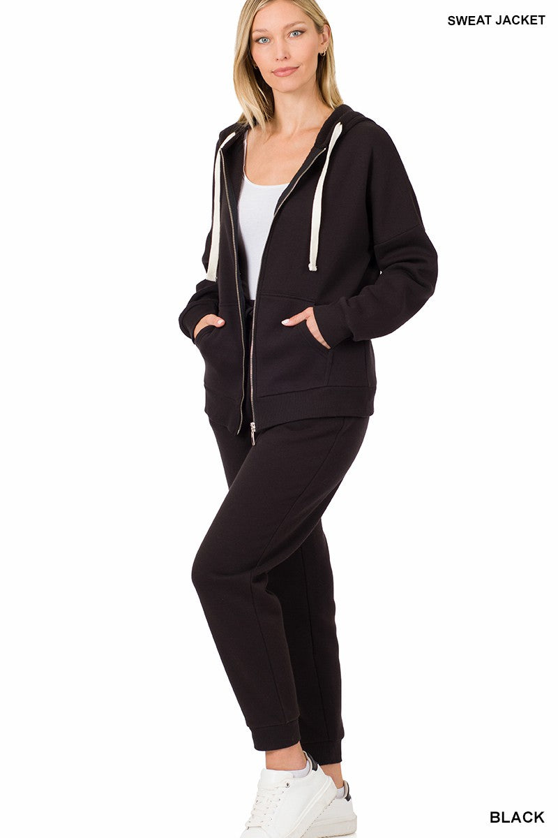 Black Zipper Hoodie Sweat Jacket Sweat Pants Set