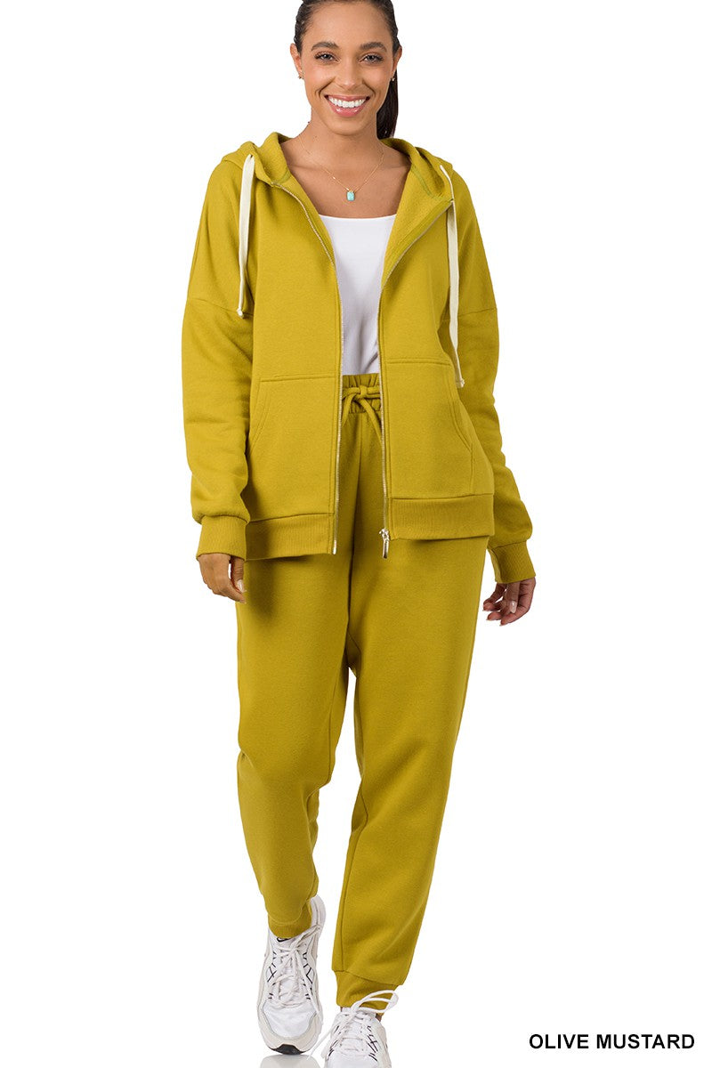 Black Zipper Hoodie Sweat Jacket Sweat Pants Set