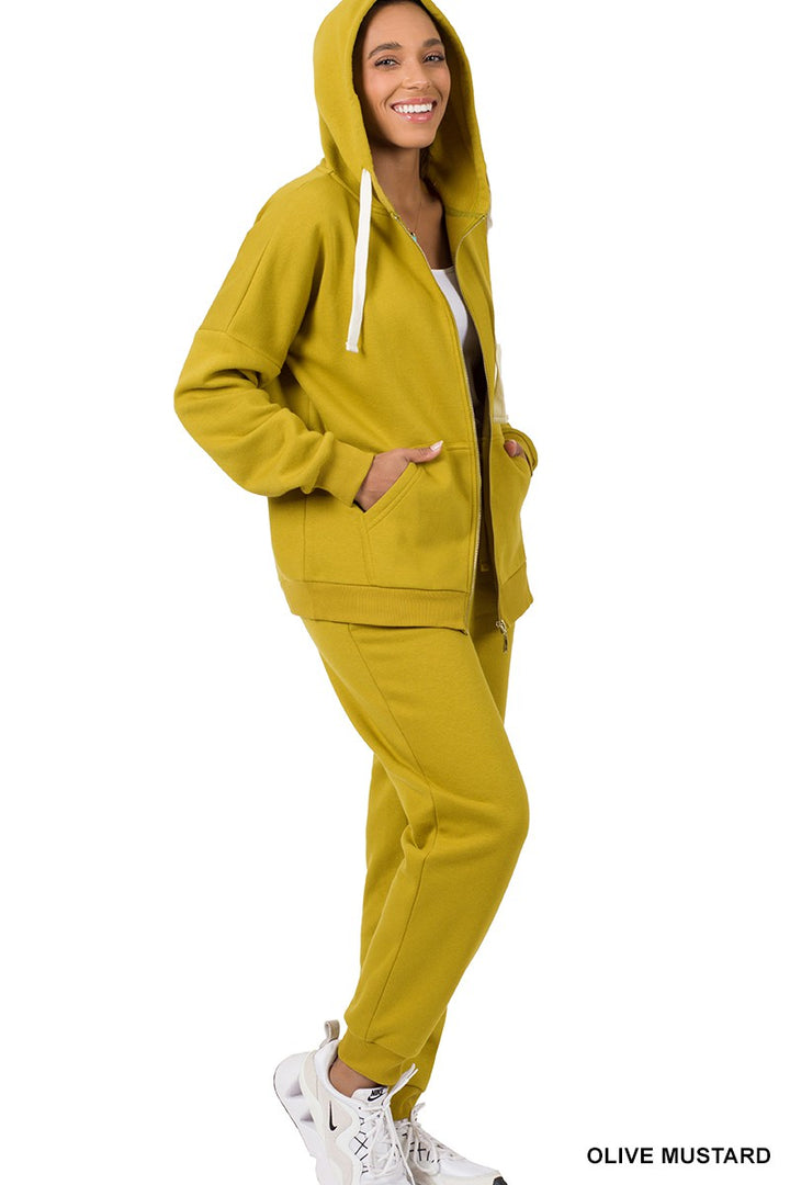 Black Zipper Hoodie Sweat Jacket Sweat Pants Set