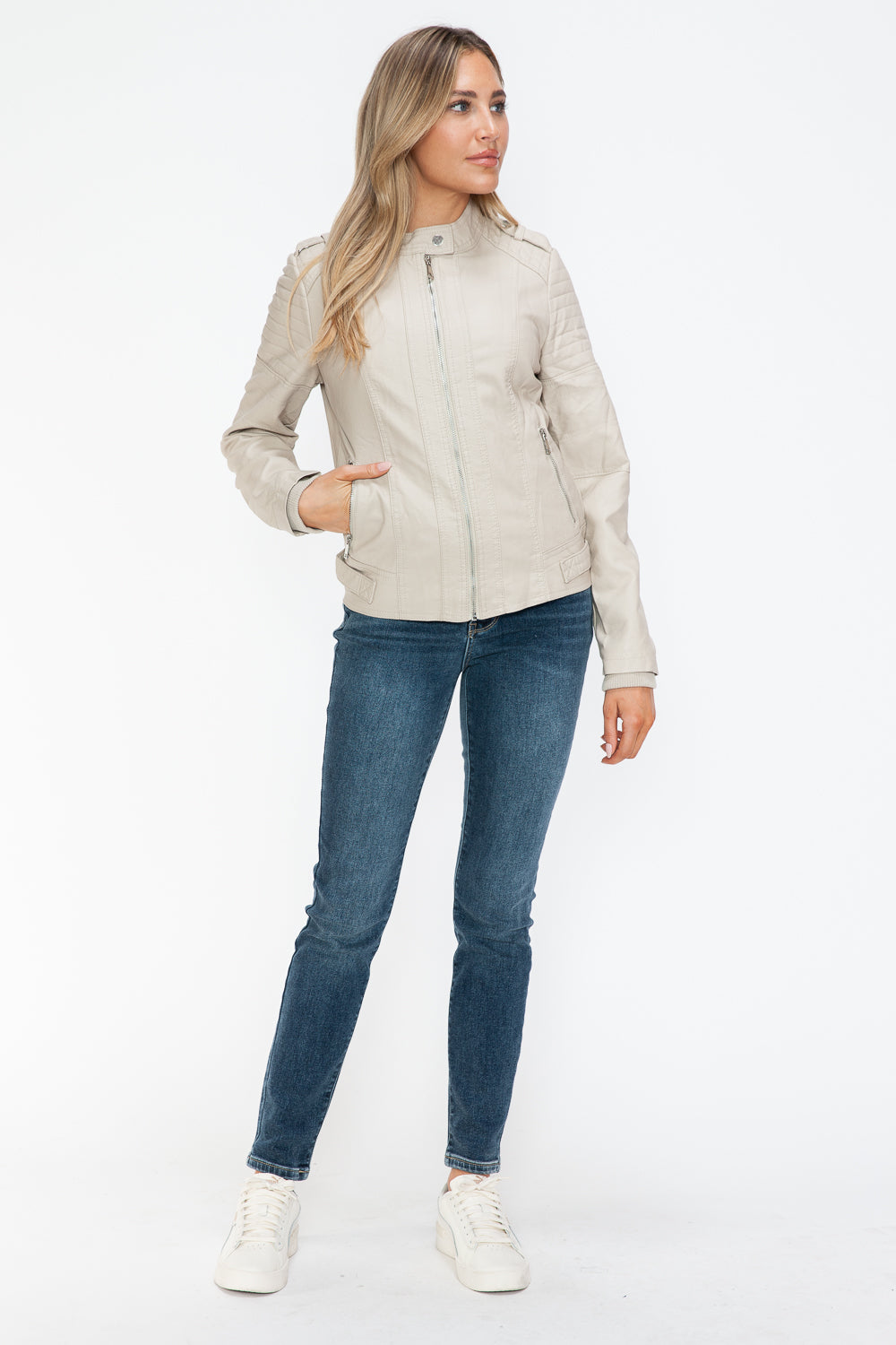 Snobbish Pu Leather Biker Jacket With Side Zip Pockets 1