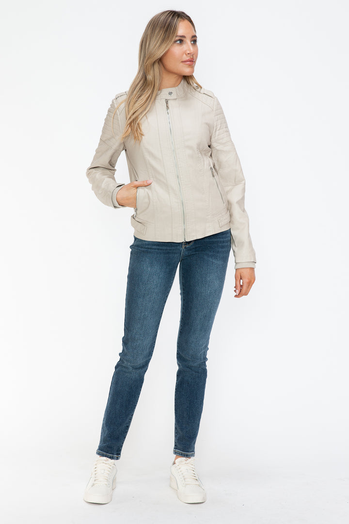 Snobbish Pu Leather Biker Jacket With Side Zip Pockets 1