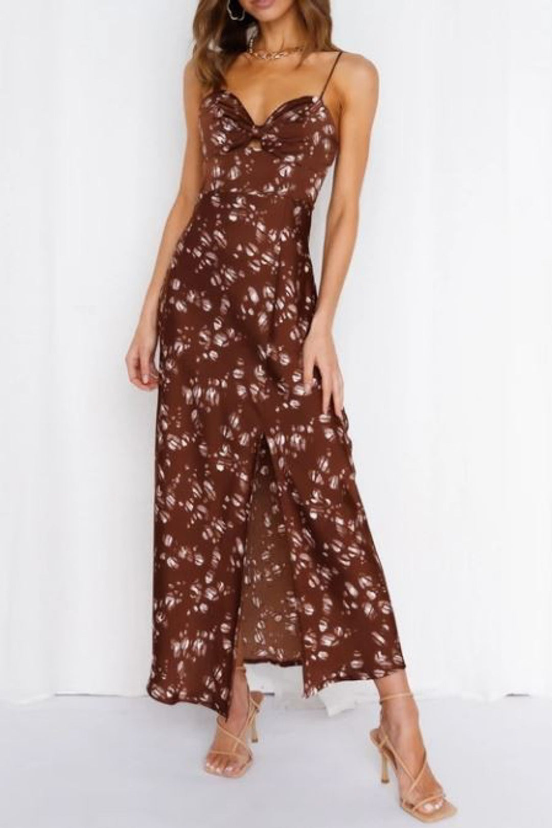 Red Satin Floral Maxi Dress