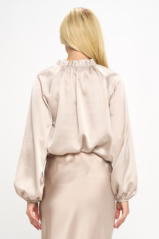 Solid Satin Ruffle Mock Neck Top 2