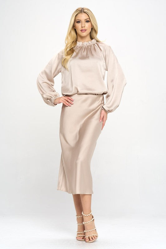 Solid Satin Ruffle Mock Neck Top 2
