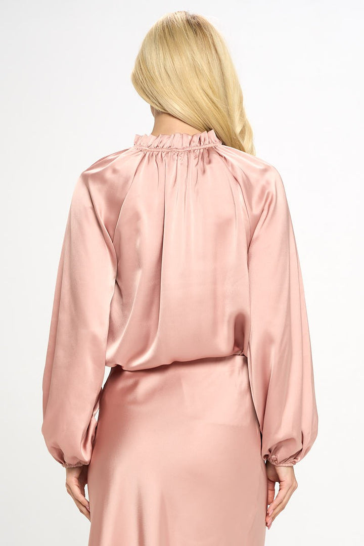 Solid Satin Ruffle Mock Neck Top 5