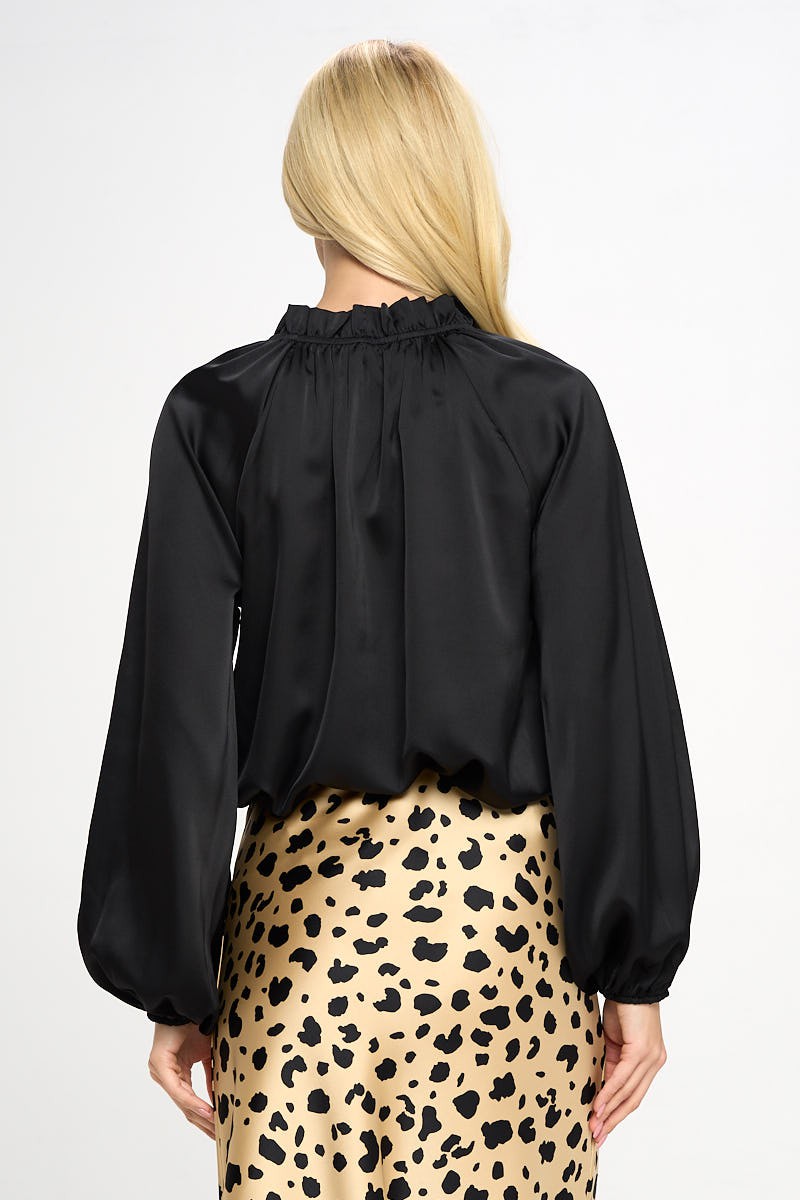 Solid Satin Ruffle Mock Neck Top 1