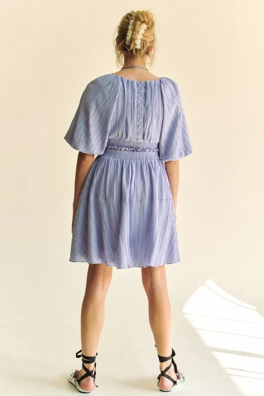 Davi Dani Back Button Puff Sleeve Mini Dress