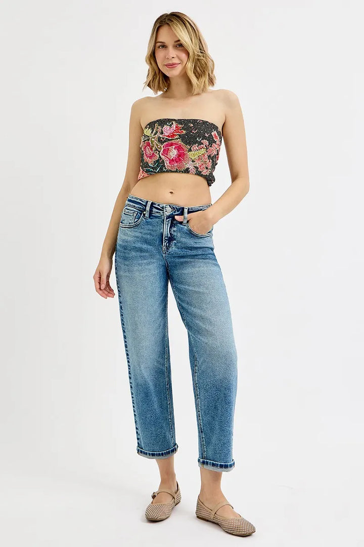Medium Risen Full Size High Rise Crop Boyfriend Jeans Plus Size