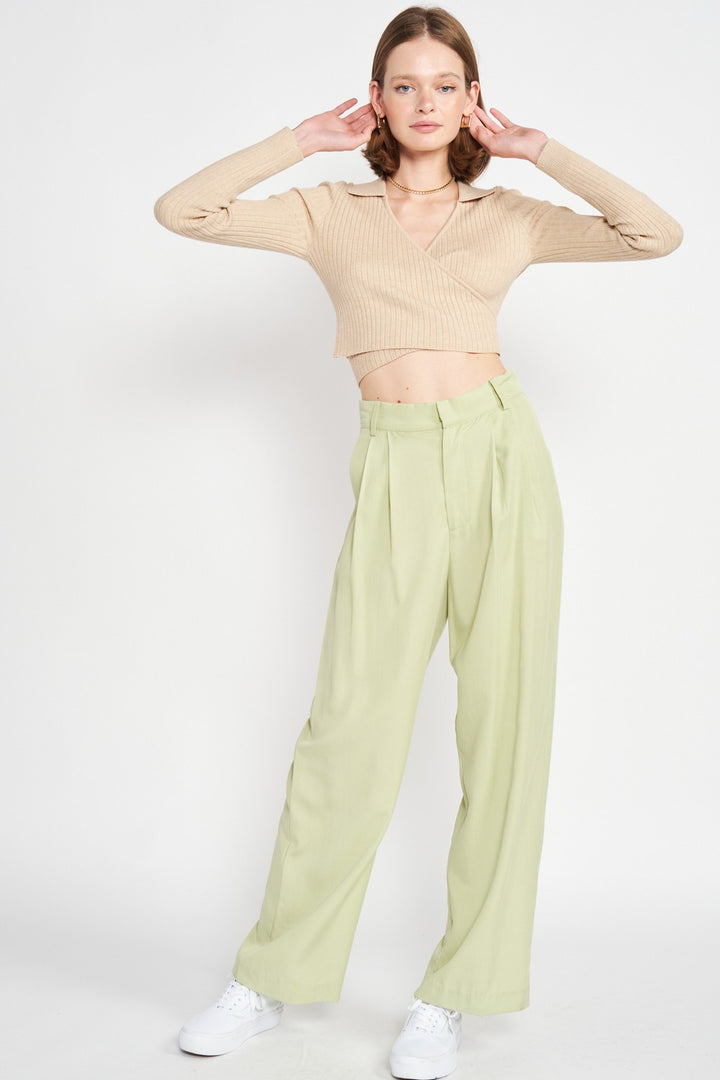 Tan Long Sleeve Wrapped Crop Top