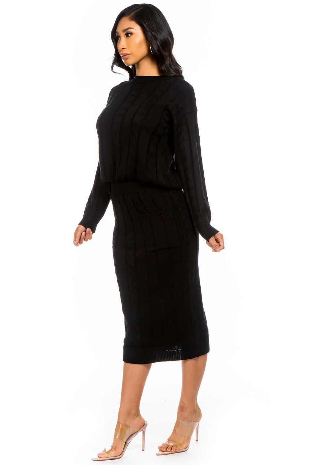 Black 2Pc Set Sweater Dress Suits