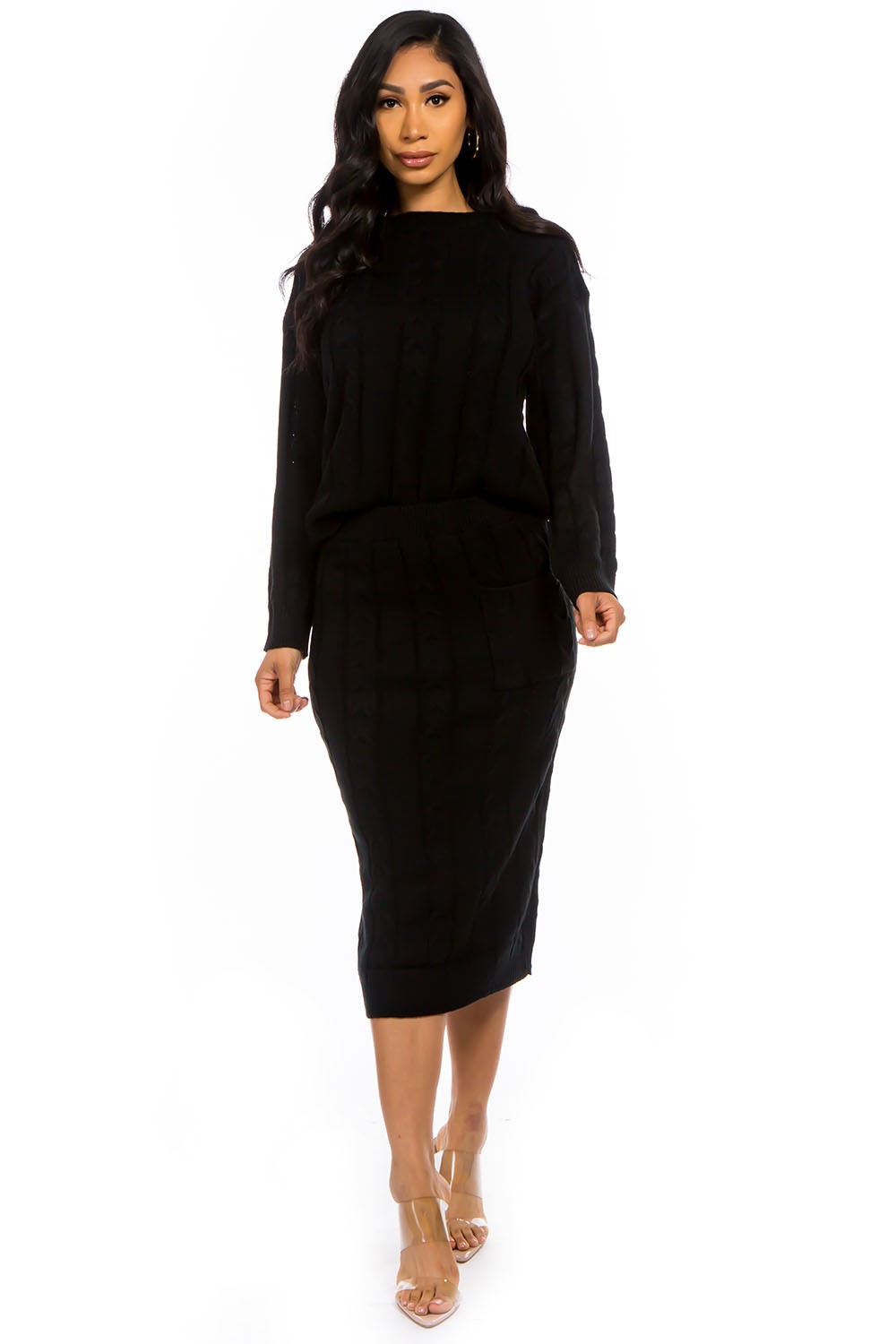 Black 2Pc Set Sweater Dress Suits