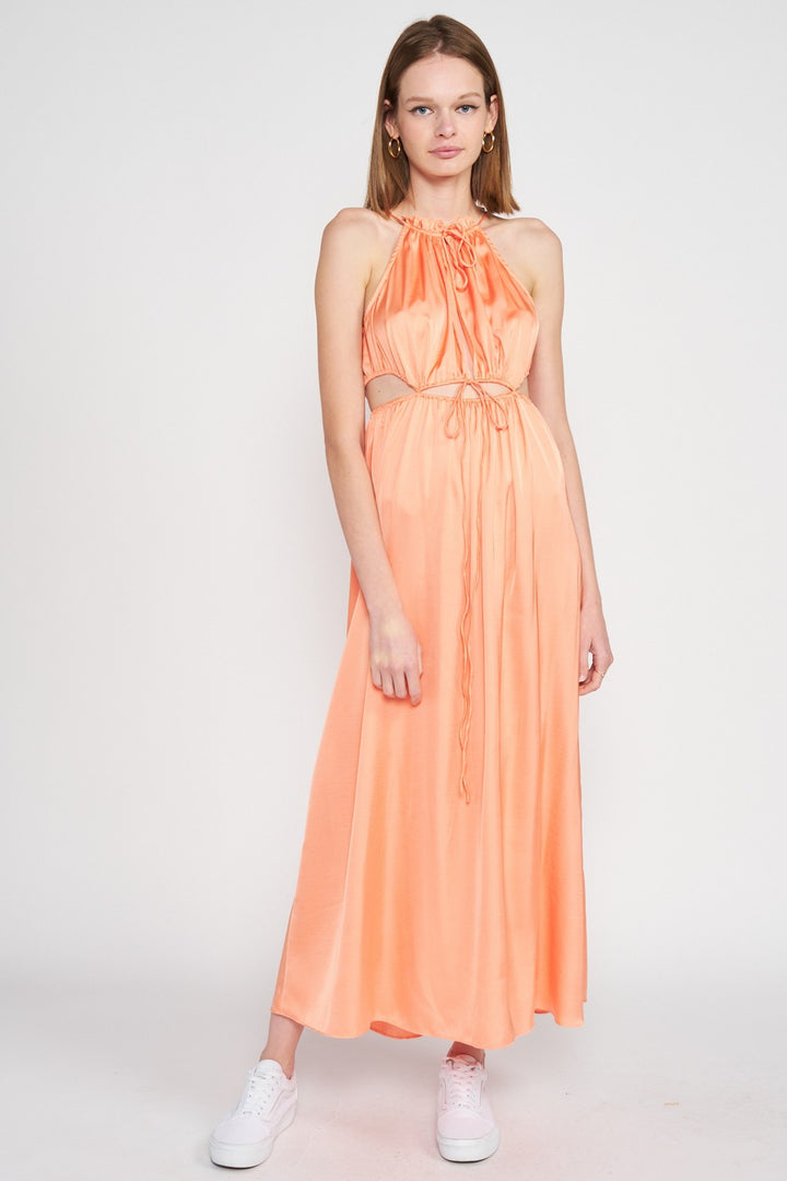 Peach Sleeveless Maxi Dress With Cutout
