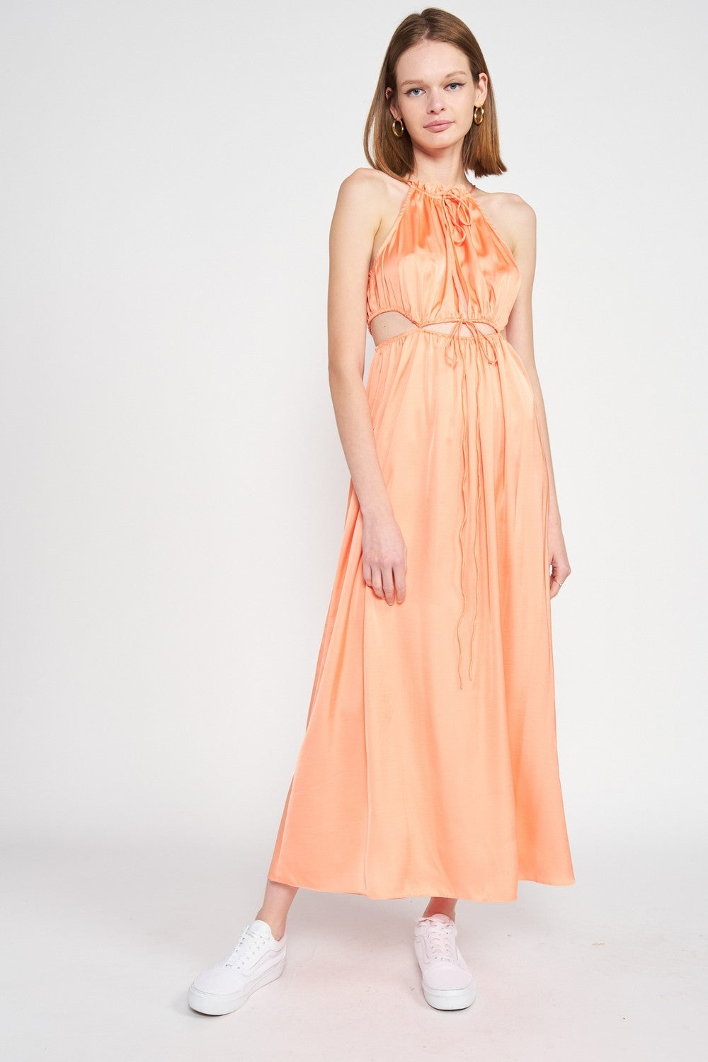 Peach Sleeveless Maxi Dress With Cutout