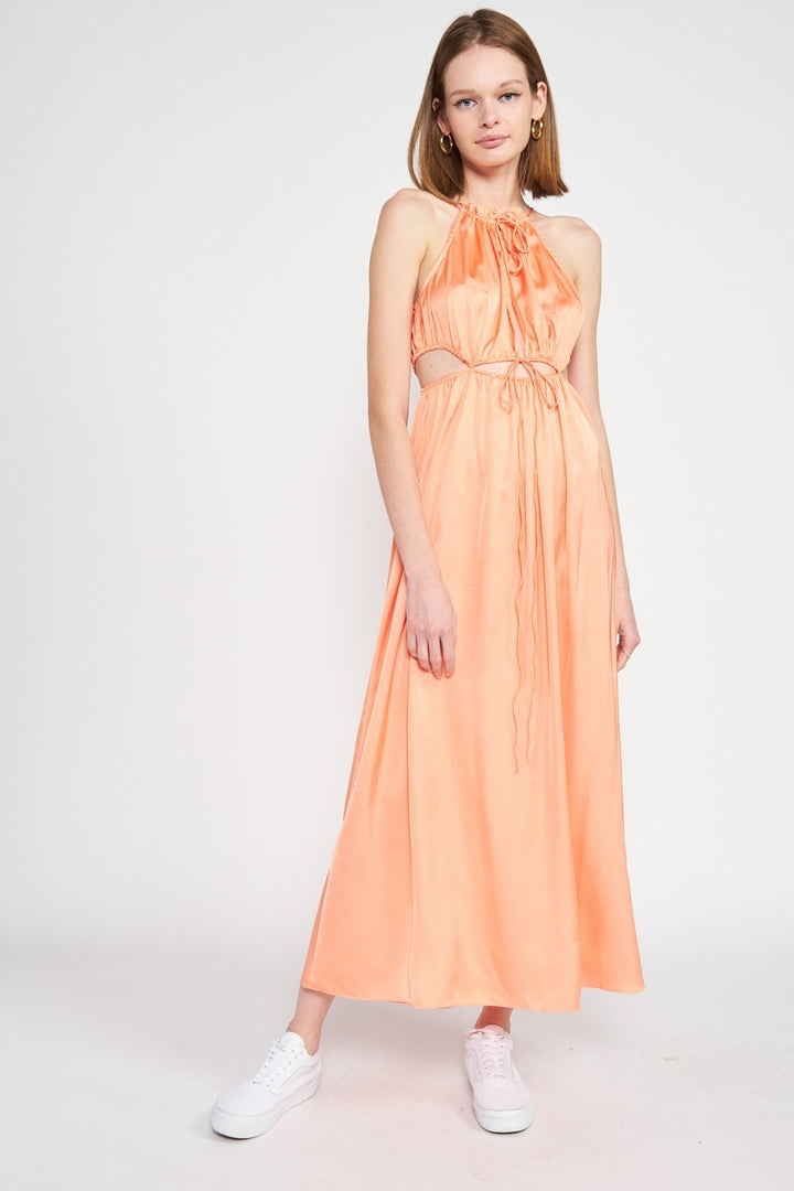 Peach Sleeveless Maxi Dress With Cutout