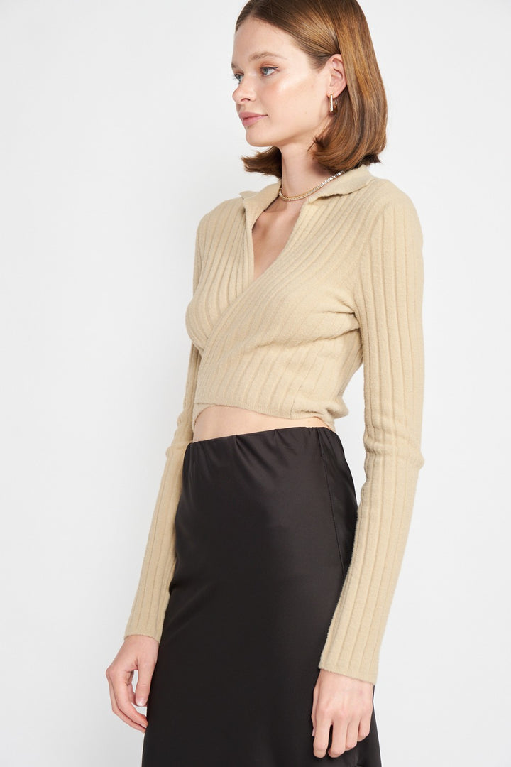 Collared Long Sleeve Crop Top