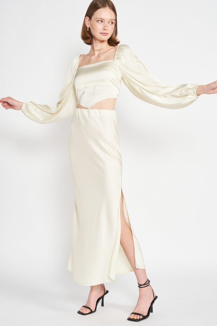 Bias Cut Maxi Skirt With Slit