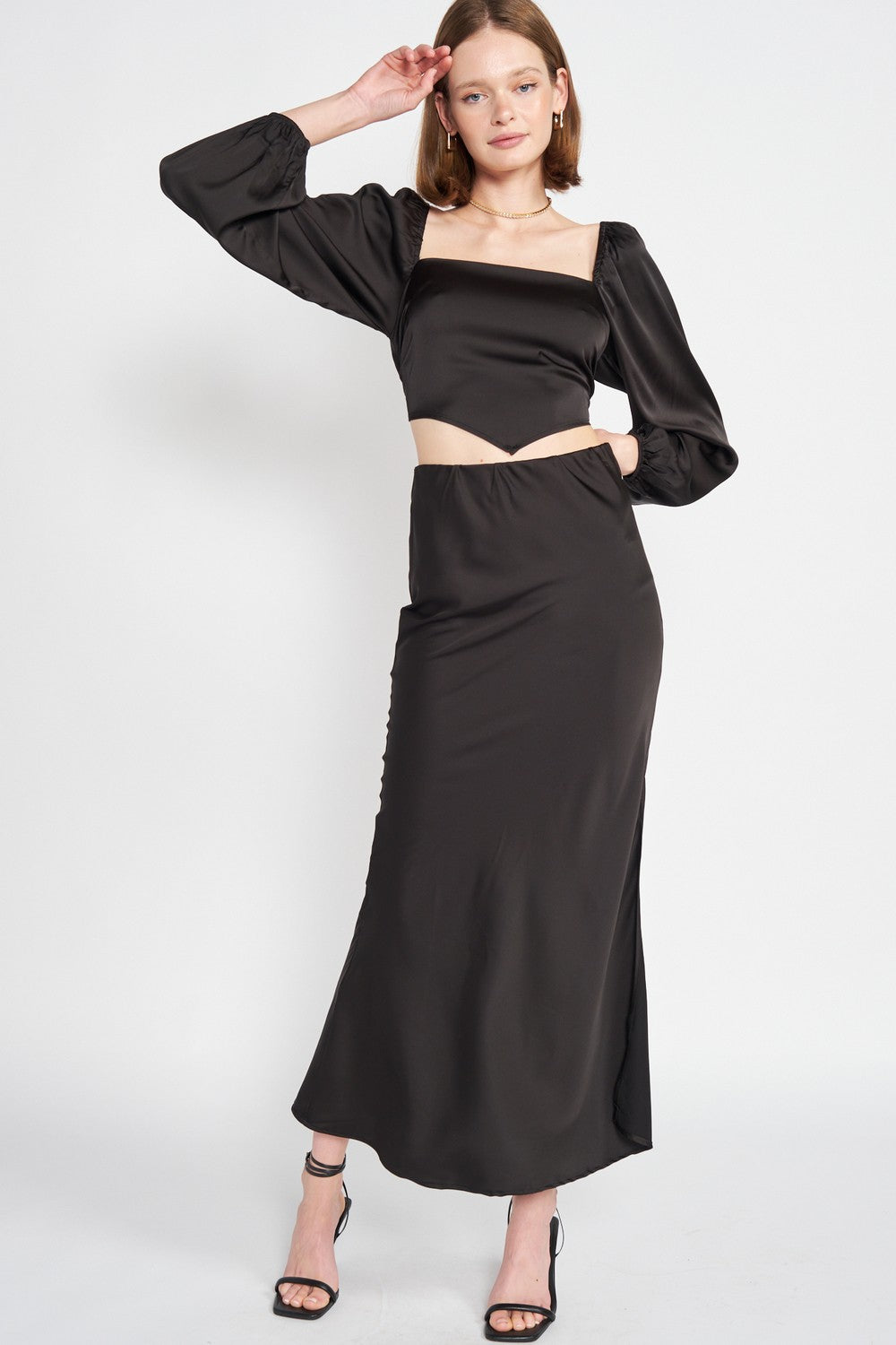 Bias Cut Maxi Skirt With Slit