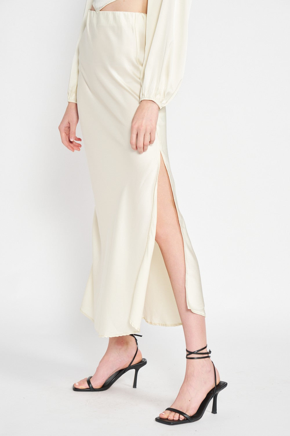 Bias Cut Maxi Skirt With Slit