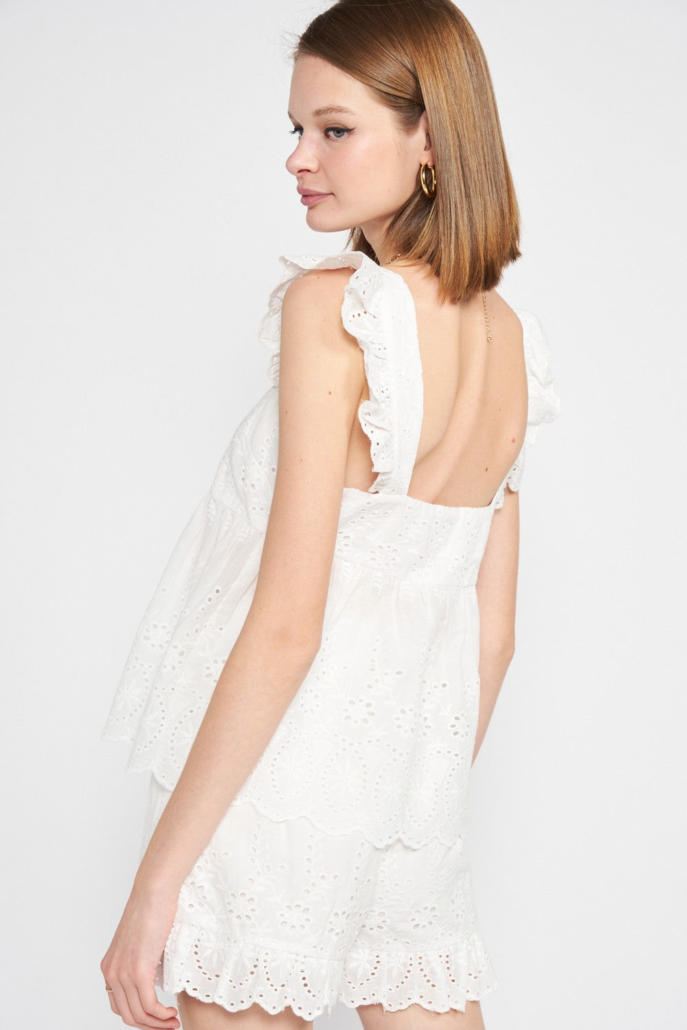 Ruffle Sleeve Hem Eyelet Top