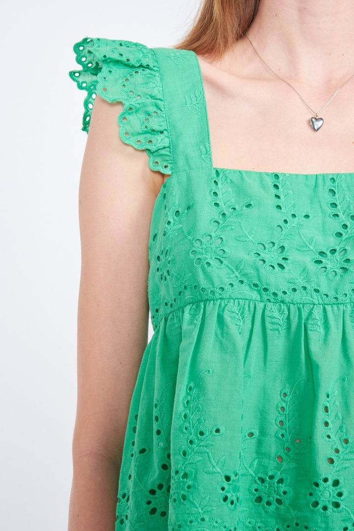 Ruffle Sleeve Hem Eyelet Top