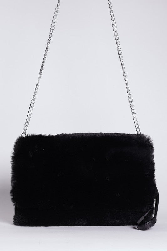 BLACK Faux Fur Shoulder Clutch Purse