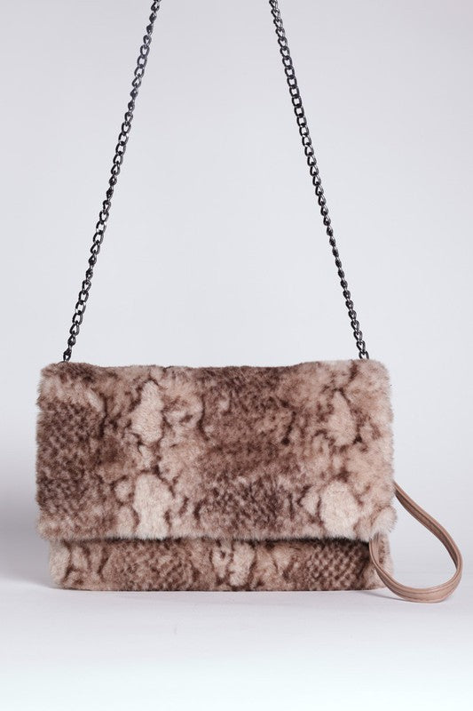 Brown Faux Fur Shoulder Clutch Purse