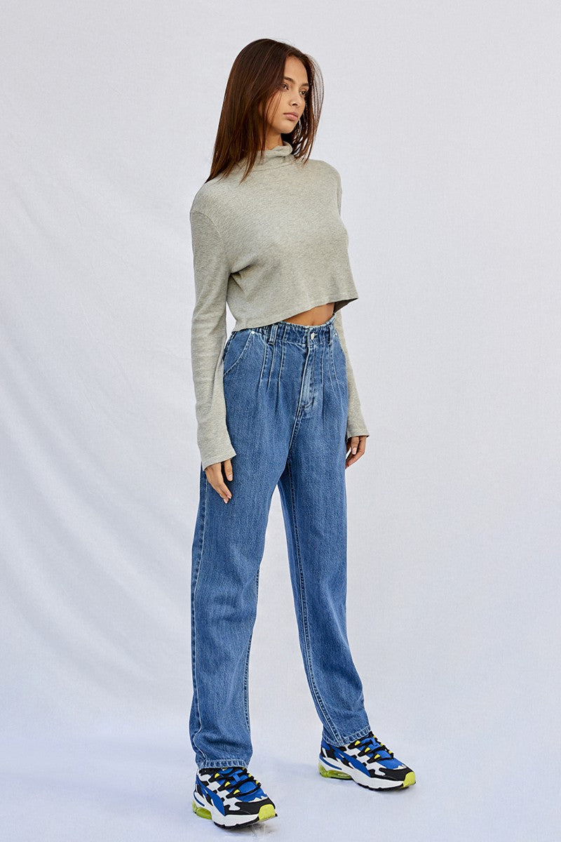 Medium High Rise Pleated Mom Jeans