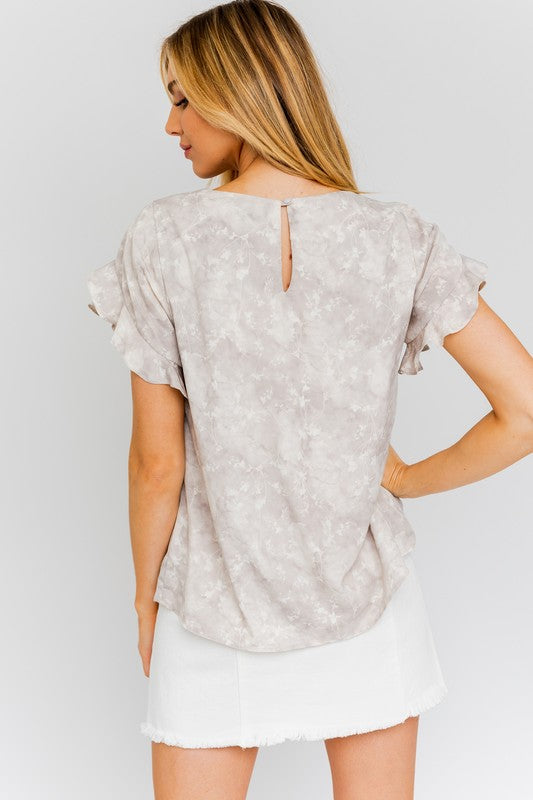 S S Overlap Ruffle Sleeve Ditsy Print Top