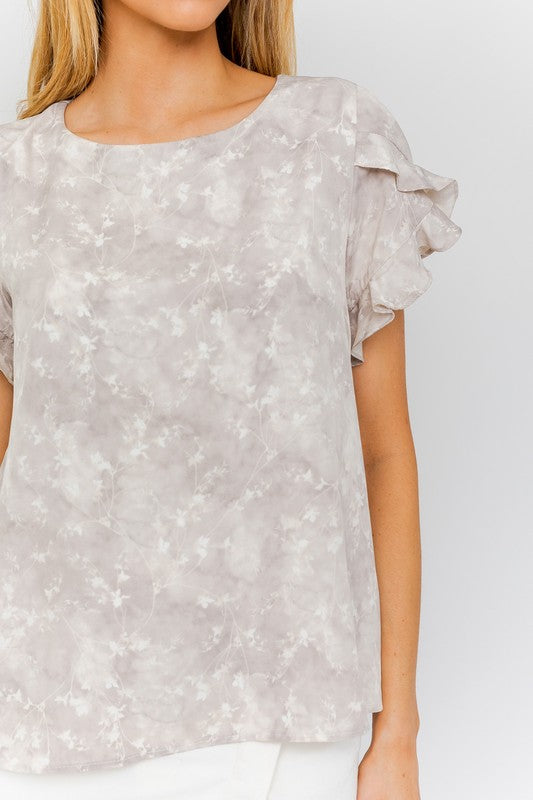 S S Overlap Ruffle Sleeve Ditsy Print Top