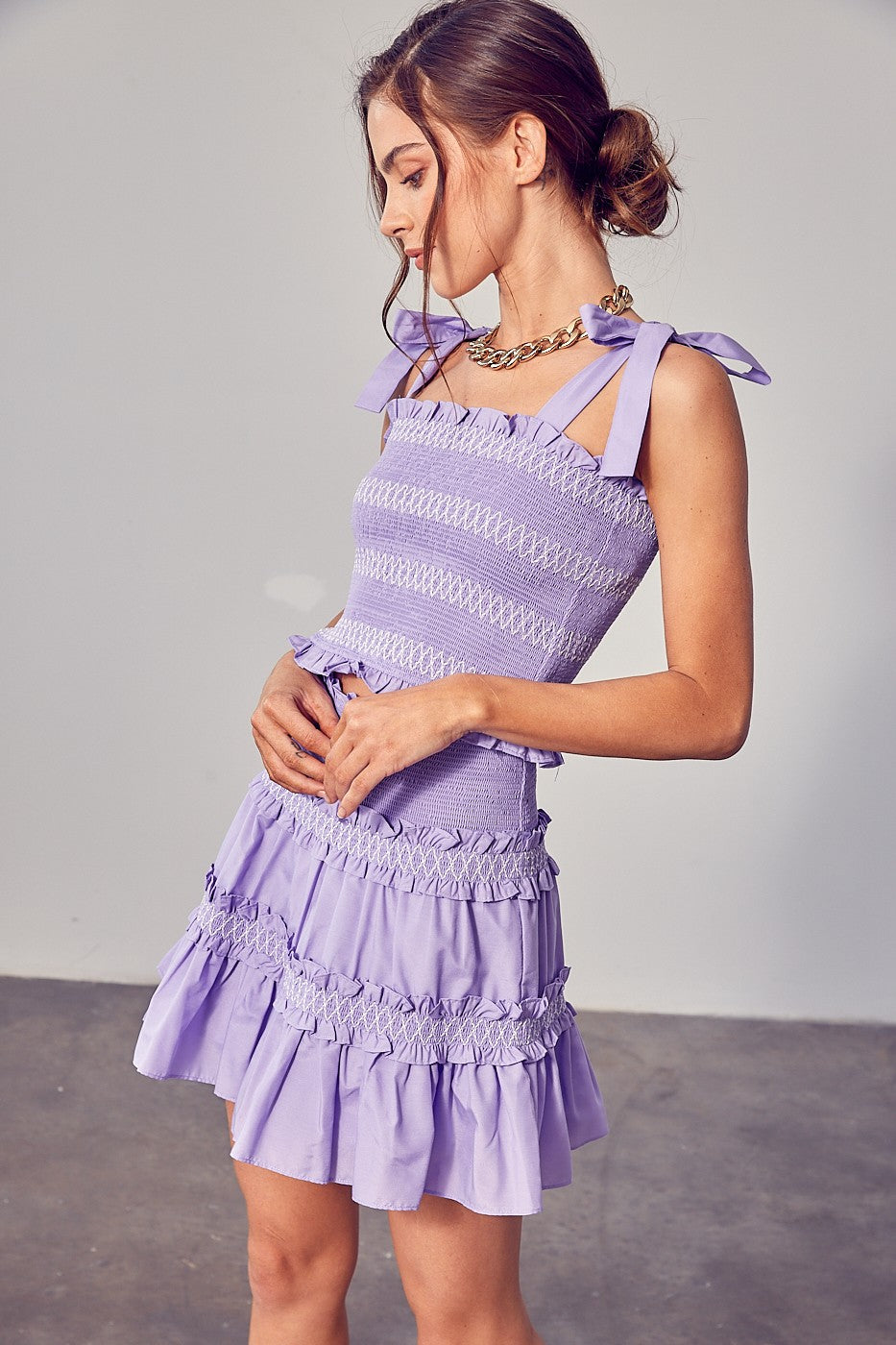 Lavender Smocked Bow Strap Top