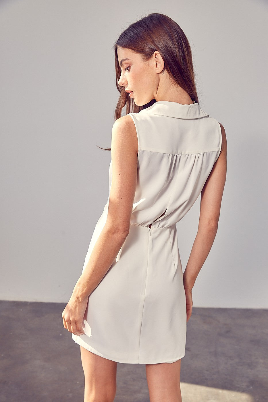 Off White Collared Side Button Dress