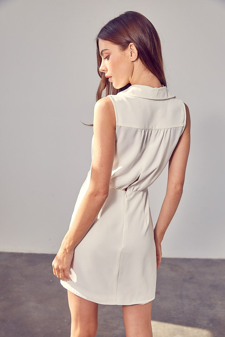 Off White Collared Side Button Dress