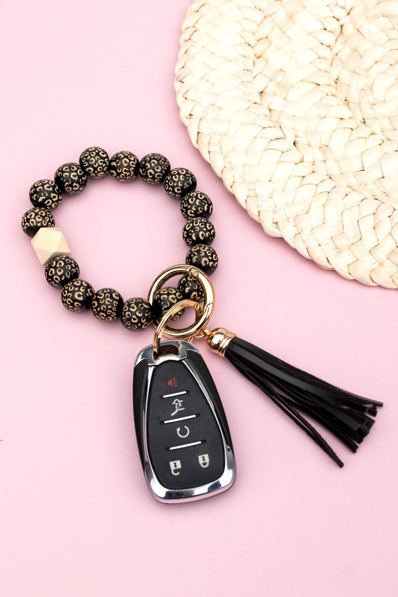 Blush/Champagne Leopard Beaded Key Ring | Anekay