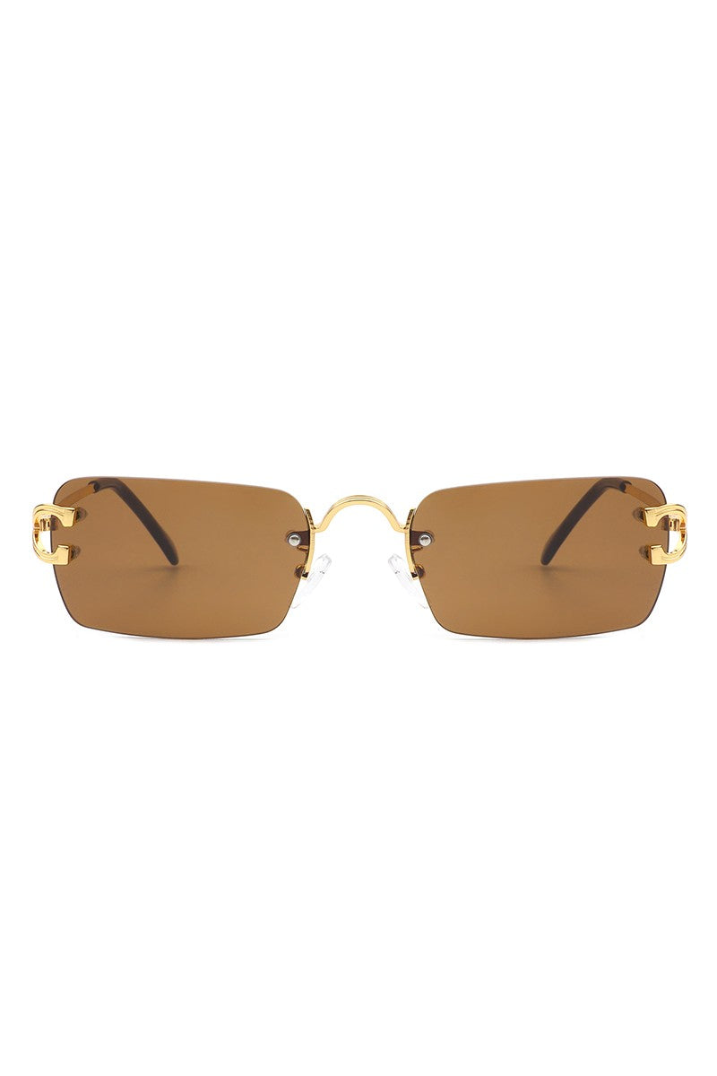 Pink Rimless Retro Rectangle Flat Top Tinted Sunglasses