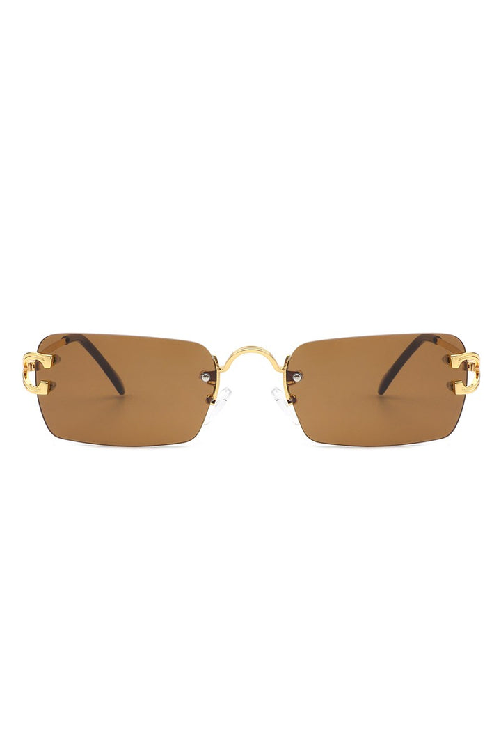 Pink Rimless Retro Rectangle Flat Top Tinted Sunglasses